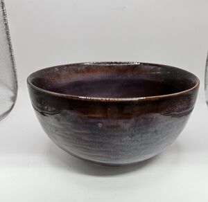 6" Wide Handmade Brown White Blue Glazed Art Pottery Cereal Bowl
